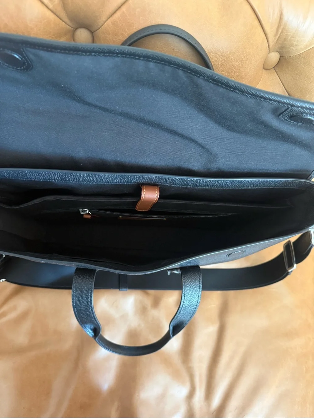 Coach Black Leather Men's Tote with Silver Signature Tag